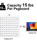 Image of Dope White Pegboard Panels For Wall Organization In Craft Room Kitchen Garage Living Room Bathroom And Study Easy To Install Four Piece Set 10x10 Inch Each With 1/4 Inch Holes Splices To 20x20 Or 10x40 ABS Durable Build, showing 10x10 inch panel and 15 lbs capacity per pegboard.