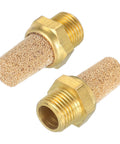 Long Brass Pneumatic Exhaust Muffler Silence for Solenoid Valves One Eighth Inch NPT, showing two brass silencers with threaded ends.