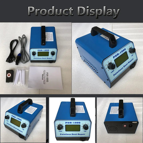 Pro Grade Paintless Dent Removal Kit With Digital Display For Fast Auto Dents Repair, compact blue device and accessories