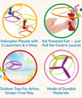 Skyrocopter Flying Disc Toy Set With Two Launchers And Four Discs For Outdoor Play This Helicopter Themed Summer Toy