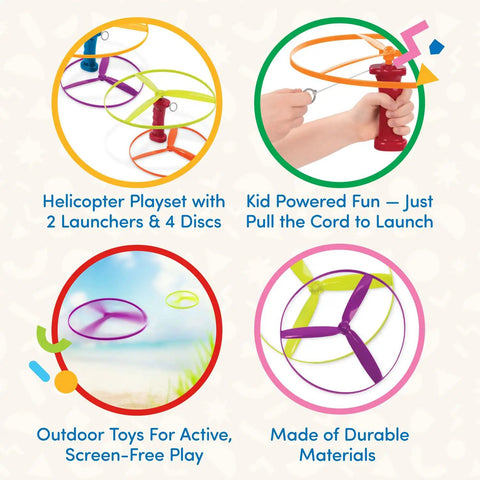 Skyrocopter Flying Disc Toy Set With Two Launchers And Four Discs For Outdoor Play This Helicopter Themed Summer Toy