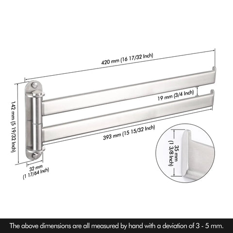 Ultra Sturdy 15.5 Inch Four-Arm Swivel Towel Rack For Wall Mount, SUS304 Stainless Steel Brushed Finish dimensions diagram