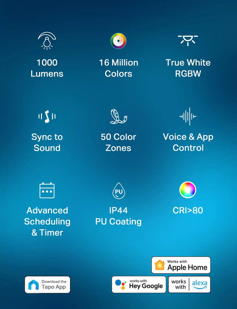 Smart RGB LED Light Strip Sixteen Million Colors Sixteen Point Four Feet WiFi Enabled Sync To Sound And Music Works With Alexa And Google Assistant Trimmable No Hub Required features