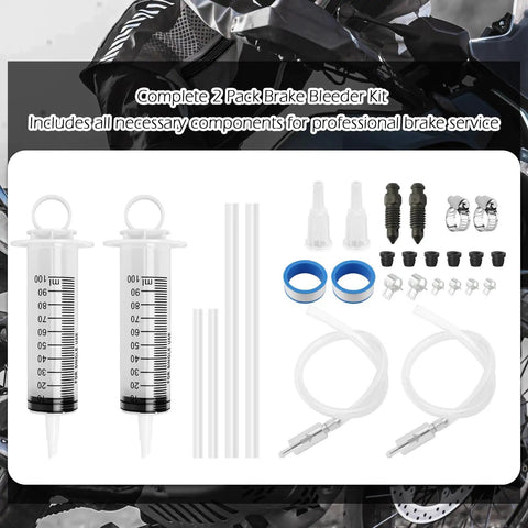 Two Pack Brake Bleeder Kit With One Hundred Ml Syringe And Precision Anti Backflow Valve for hydraulic fluid extraction.