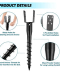 Product details of No Dig Ground Screw Anchor For 4x4 Wood Posts, U Shaped Post Stake With 27 Inch Rebar And Lag Bolts, with features illustrated