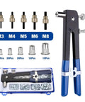 All In One Rivet Nut Tool Kit With 86 Pcs Rivnuts For M3 Through M8, Manual Blind Nut Setter with case and mandrels shown