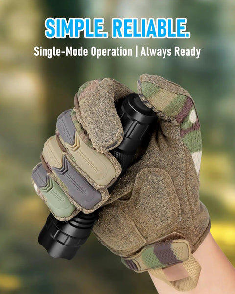 Gloved hand holding Tactical Flashlight With Holster And Charger, 1000 Lumen LED Duty Light, One Mode, for outdoor use