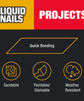 Heavy Duty Construction Adhesive For Small Projects And Repairs Fast Curing Waterproof Bonding Glue For Molding Trim Diy Home Fixes features sandable, paintable, weather resistant icons.