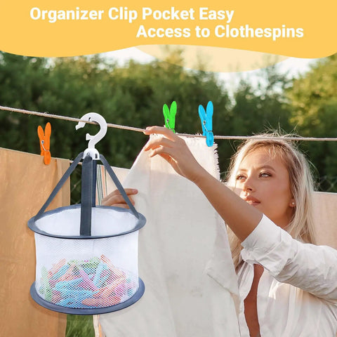 Solid Forty Eight Pc Heavy Duty Plastic Clothespins Set With Assorted Vibrant Hues Includes Sweet Mesh Storage Pouch To Keep Laundry Day Hangin Easy For Towels Crafts Garden Clips And Home Organization with organizer.