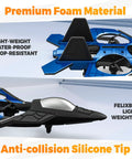 Close-up of Mini RC Plane And Fighter Jet Drone For Adults And Kids, 360 Degree Flip, Headless Mode, featuring foam material and silicone tip.
