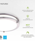 Lit 14 Inch Round Flush Mount Ceiling Light Fixture With 3CCT Dimmable LEDs features and certifications.