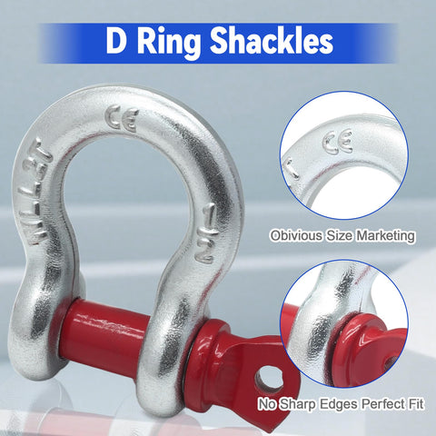 Five Pack Heavy Duty D Ring Anchor Shackles One Half Inch Galvanized Clevis Shackle Screw Pin Two Ton Load Capacity