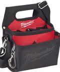 Straight Up Tough Electrician Work Pouch Made From Heavy Duty 1680 Denier Nylon With Puncture Resistant Pocket Quick Adjust Belt And Comfortable Hip Pad For Boss Level Tool Carry, featuring black and red design.