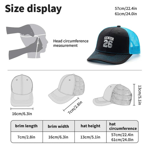 Cool Trucker Cap For Men And Women Unisex Teens 2026 Style Adjustable Baseball Hat Size Display Diagram