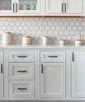 Kitchen cabinets with black 5 inch square cabinet pulls for cabinets and cupboards durable stainless steel hardware.