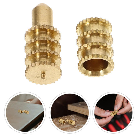 Copper Pin Hardware Set For Table Leaves And Dowel Fasteners, Lifetime Table Parts, Easy Assembly, DIY Friendly Cabinet Hardware, Spare Replacement Pins And Table Hardware For Woodworking Projects, brass threaded inserts