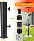 Universal Granite Umbrella Tube Base For Outdoor Use Sturdy Stone Stand With dimensions and components displayed.