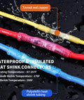Blue Heat Shrink Butt Connectors 200 Pcs For 16 To 14 AWG Wire Waterproof Electrical Crimp Terminal Splices, wet effect