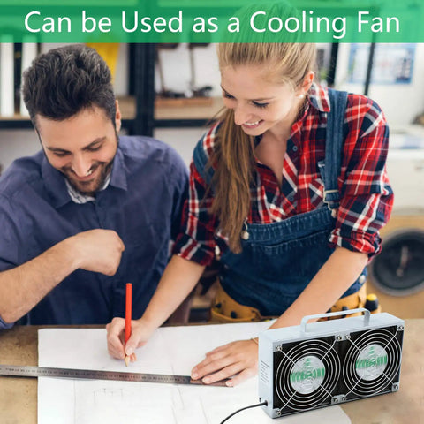 Two people working with plans beside Solder Smoke Absorber Fume Extractor For DIY Soldering And 3D Printing, 60W High Suction Fan