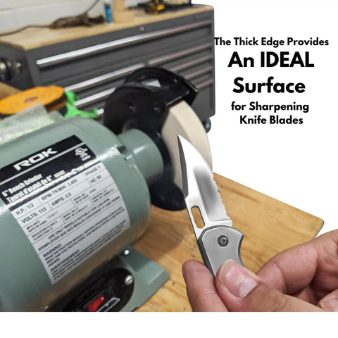 Transform Your Bench Grinder With These Heavy Duty 6 Inch Hard Felt Buff Wheels on a grinding machine sharpening a knife.