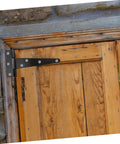 Wooden door with Eight Pack 5 Inch Galvanized Black Tee Hinges for Cabinets and Shed Doors, Heavy Duty Metal Hinges, easy install.