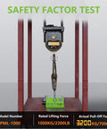 Heavy Duty Magnetic Lifter With Slick Release Handle N42 Neodymium Magnet for Steel Plates and Bars, safety test showing rated force.
