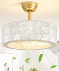 17.7Inch Shell Fandelier Ceiling Fan with Light, Boho Caged Chandelier Fan featuring Capiz shell shade and gold finish.