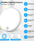 Two Pack Battery Operated Motion Sensor LED Ceiling Light, 7.2 Inch Flush Mount Fixture, 6000K Daylight White, Wireless Motion Activated Ceiling Lamp, 400 Lumen Output for Closet Pantry Laundry Stair, Batteries Not Included