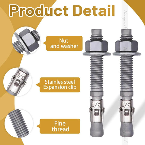 Three Eighths Inch Outer Diameter Concrete Anchor Bolts Set With Washer And Nut, Galvanized Carbon Steel Wedge Anchors For Concrete, Three Inch Length, Bulk Pack Of Ten, Heavy Duty Fasteners For Structural Installations product details