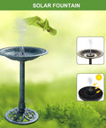 Solar Powered Pedestal Bird Bath Fountain With Steel Ground Anchors, Weather Resistant Resin, Antique Green Outdoor Garden Decor