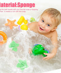 Child playing with star shaped body scrubber sponges set with quick drying wear resistant material for deep cleaning bathing home and travel use top notch for hotel stays and camping trips