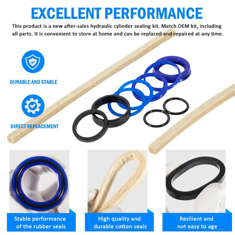 Hydraulic cylinder seal kit with blue and black rubber seals and O-rings for Rotary Lift SPO series