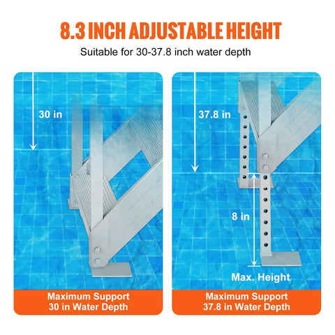 4 Step Dock Ladder With Dual Handrails 500 LB Load Aluminum Dock Stairs For Lake And Pool Adjustable Height, 30-37.8 in water depth