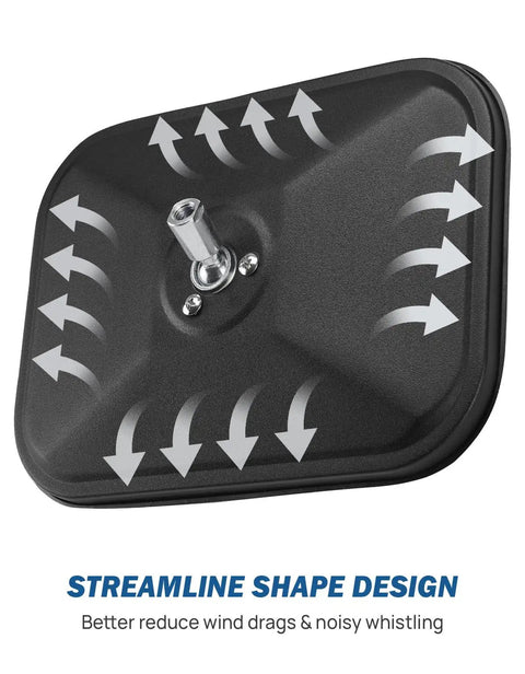 Streamlined mirror design for Doors Off Side View Mirror Kit For Wrangler TJ JK JKU 1997 2018 with wind noise reduction