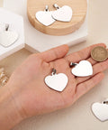Front view of heart-shaped stainless steel pendant charms with snap-on bails, 33mm, 10 pcs for DIY jewelry