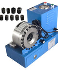 Heavy Duty Electric Hydraulic Hose Crimper Machine With 9 Die Sets Crushes R1 And R2 Hoses Quarter To One Inch, showing machine and die set.