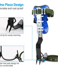 Beast Mode Tree Climbing Spike Gear with stainless steel claws, adjustable lanyard, and non-slip pedal. Shown with foot straps.