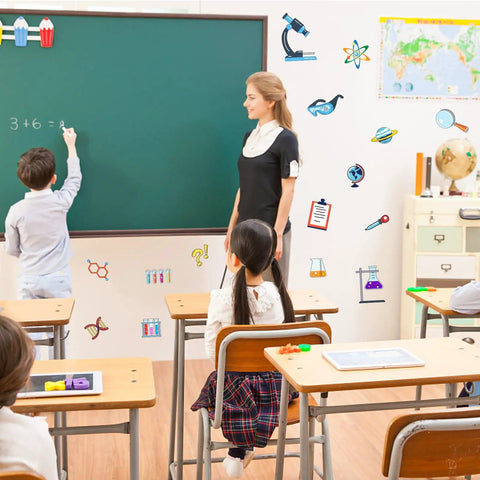 Classroom with Science Element Wall Sticker 23 Count Peel And Stick PVC Lab Theme Decal for Classroom Living Room Bedroom Decor