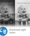 Comparison of standard and enhanced night vision on 1080p WiFi Baby Monitor With 360° Pan Tilt 7-Inch Screen HD Night Vision.