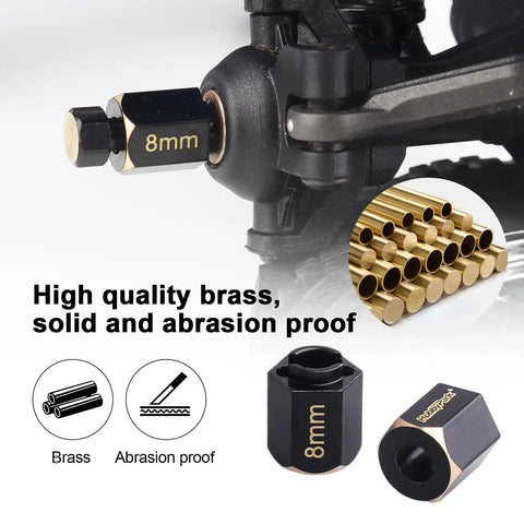 Brass Hex Extension For 1/18 RC Crawler TRX4M Upgrades Wheel Hex Hubs Extenders Offset Spacers shown on a model vehicle