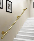 Heavy Duty Adjustable Round Tube Railing Kit For Decks And Stairs, gold wall-mounted rail on marble steps.