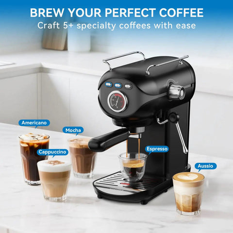 20 Bar Espresso Machine With Temperature Control Compact Home Coffee Maker With Steam Milk Frother for Cappuccino and Latte