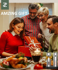 Rechargeable Electric Salt And Pepper Grinder Set With USB C Charging Dock Stainless Steel Auto Grinders Adjustable Coarseness LED Light Huge Capacity Super Handy Kitchen Gift, being opened as a gift at a holiday dinner.