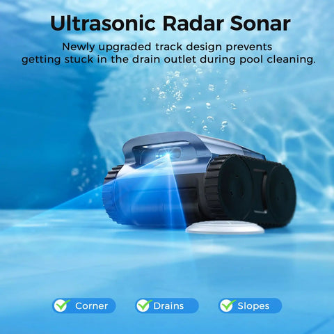 Cordless Inground Pool Vacuum Robot For Floors Walls Waterline Drain Cleaning 2150 Sq Ft Coverage with Ultrasonic Radar