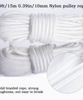 49ft nylon rope for 1 Ton Double Cable Pulley Block Hoist With Hook, strong durable braid, white color, close-up view