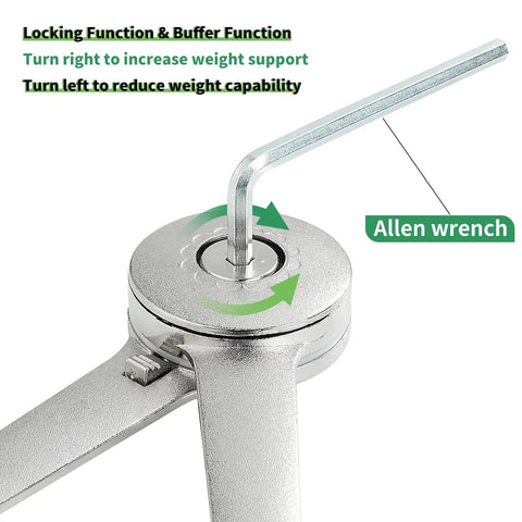 Allen wrench used to adjust heavy duty lid support hinge with soft close for toy boxes and cabinets, zinc alloy satin nickel