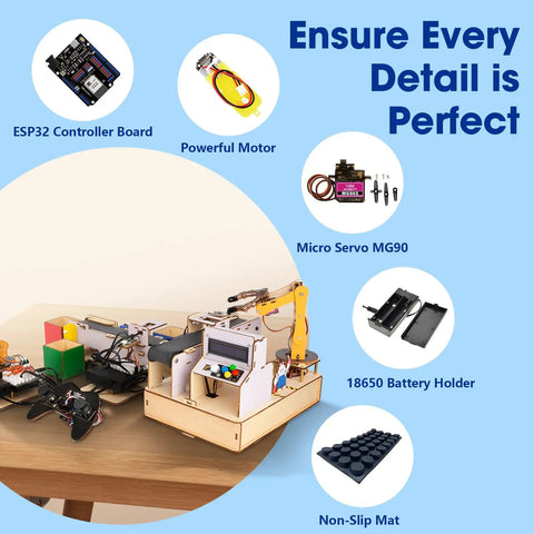 IoT STEM Kit For Kids And Teens, Smart Factory Starter Pack For Arduino ESP32, Learn Electronics And Programming With Real World Automation Projects, Compatible With Arduino Scratch, Robotic Arm, Sorting System, Smart Warehouse, 10 Plus ESP32 board and parts