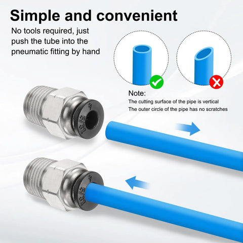10 Pack Push To Connect Fittings One Quarter Inch Tube OD With Ten Thirty Two UNF Male Straight Union Copper Quick Connect Pneumatic Fittings For Semi Truck Trailers Air Brake System Black Heavy Duty demonstration