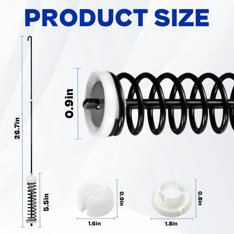Washer Suspension Rod Kit 26.7 Inch Complete Replacement For Amana Whirlpool Kenmore with product size dimensions shown