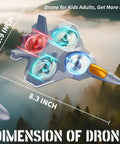 RC Planes For Kids And Adults With LED Lights V50 Foam Remote Control Airplane showing dimensions over forest backdrop
